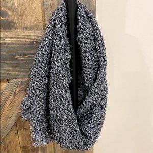 Dark Blue And White Knit Tassle Wrap Scarf